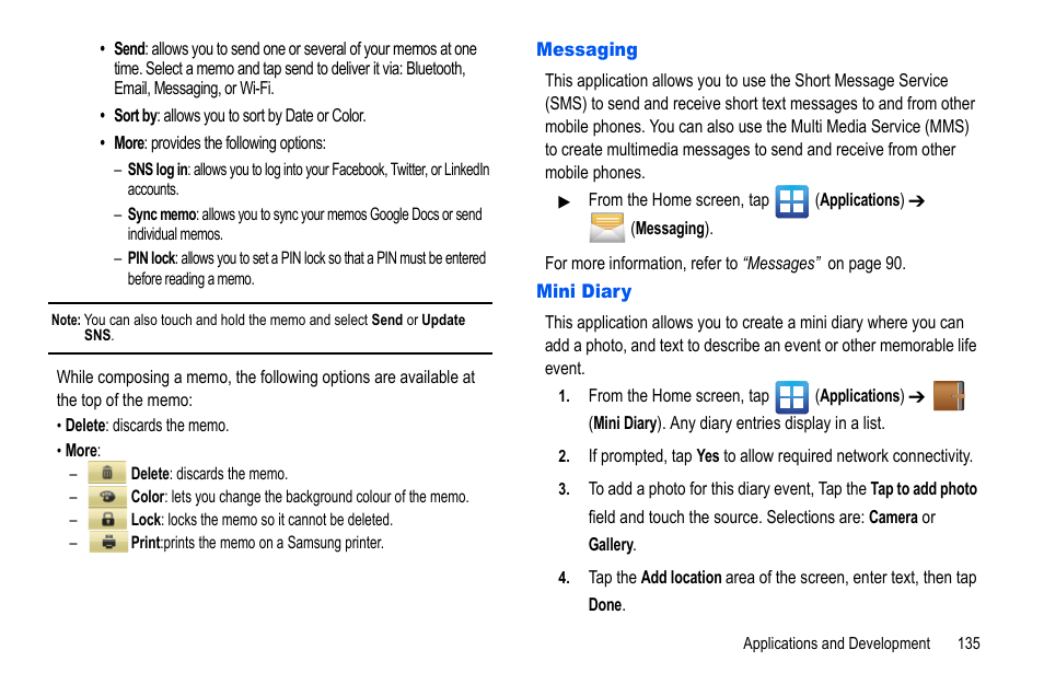 Messaging, Mini diary, Messaging mini diary | Samsung GALAXY S SGH-T989D User Manual | Page 143 / 223