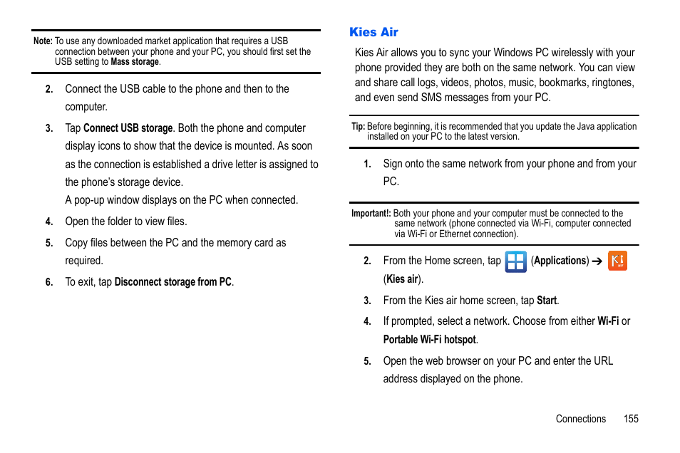 Kies air | Samsung GALAXY S SGH-T989D User Manual | Page 163 / 223