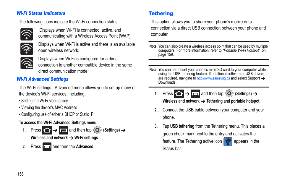 Tethering | Samsung GALAXY S SGH-T989D User Manual | Page 166 / 223