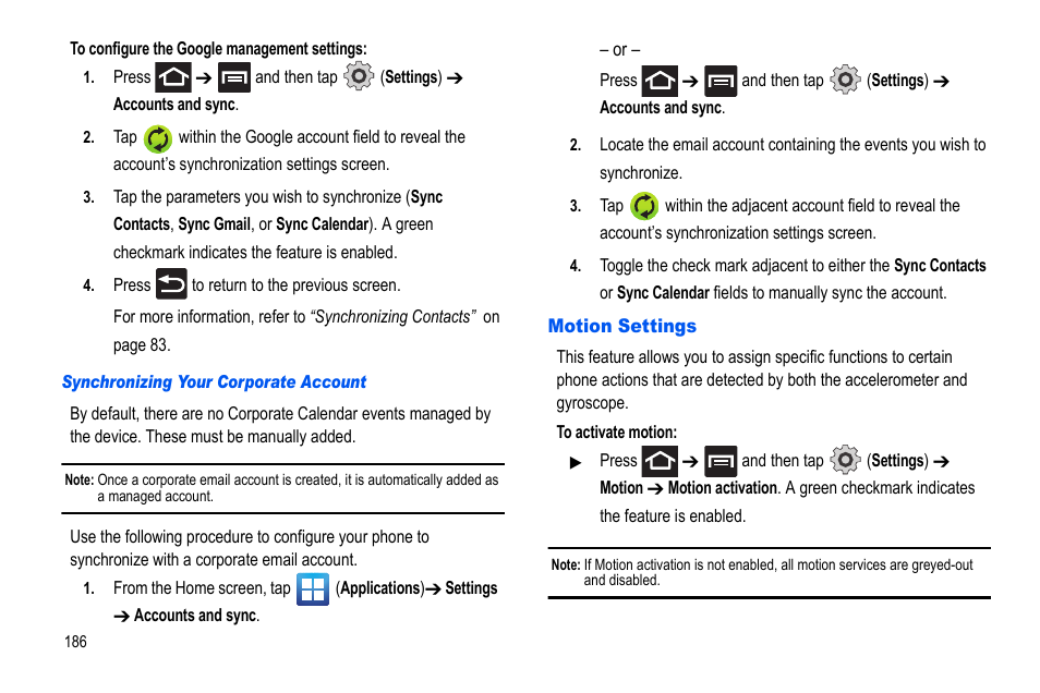 Motion settings | Samsung GALAXY S SGH-T989D User Manual | Page 194 / 223