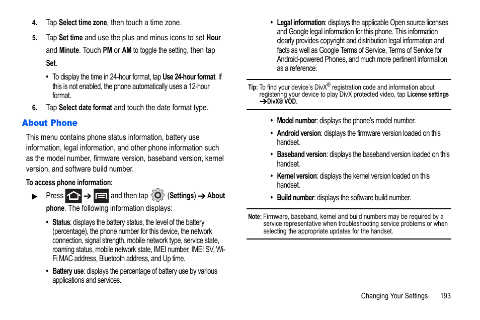 About phone | Samsung GALAXY S SGH-T989D User Manual | Page 201 / 223