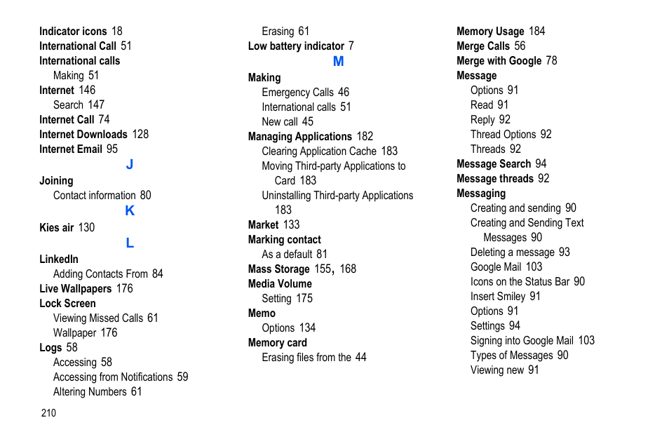 Samsung GALAXY S SGH-T989D User Manual | Page 218 / 223