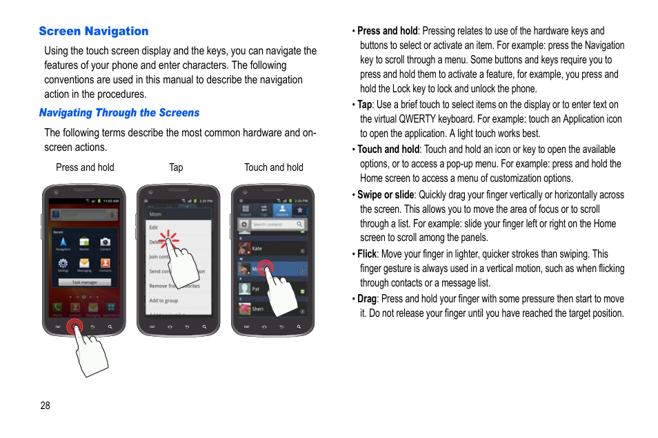 Screen navigation | Samsung GALAXY S SGH-T989D User Manual | Page 36 / 223