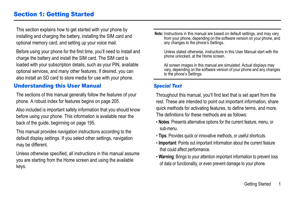 Section 1: getting started, Understanding this user manual | Samsung GALAXY S SGH-T989D User Manual | Page 9 / 223