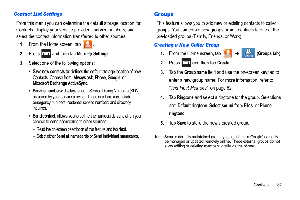 Groups | Samsung GALAXY S SGH-T989D User Manual | Page 95 / 223