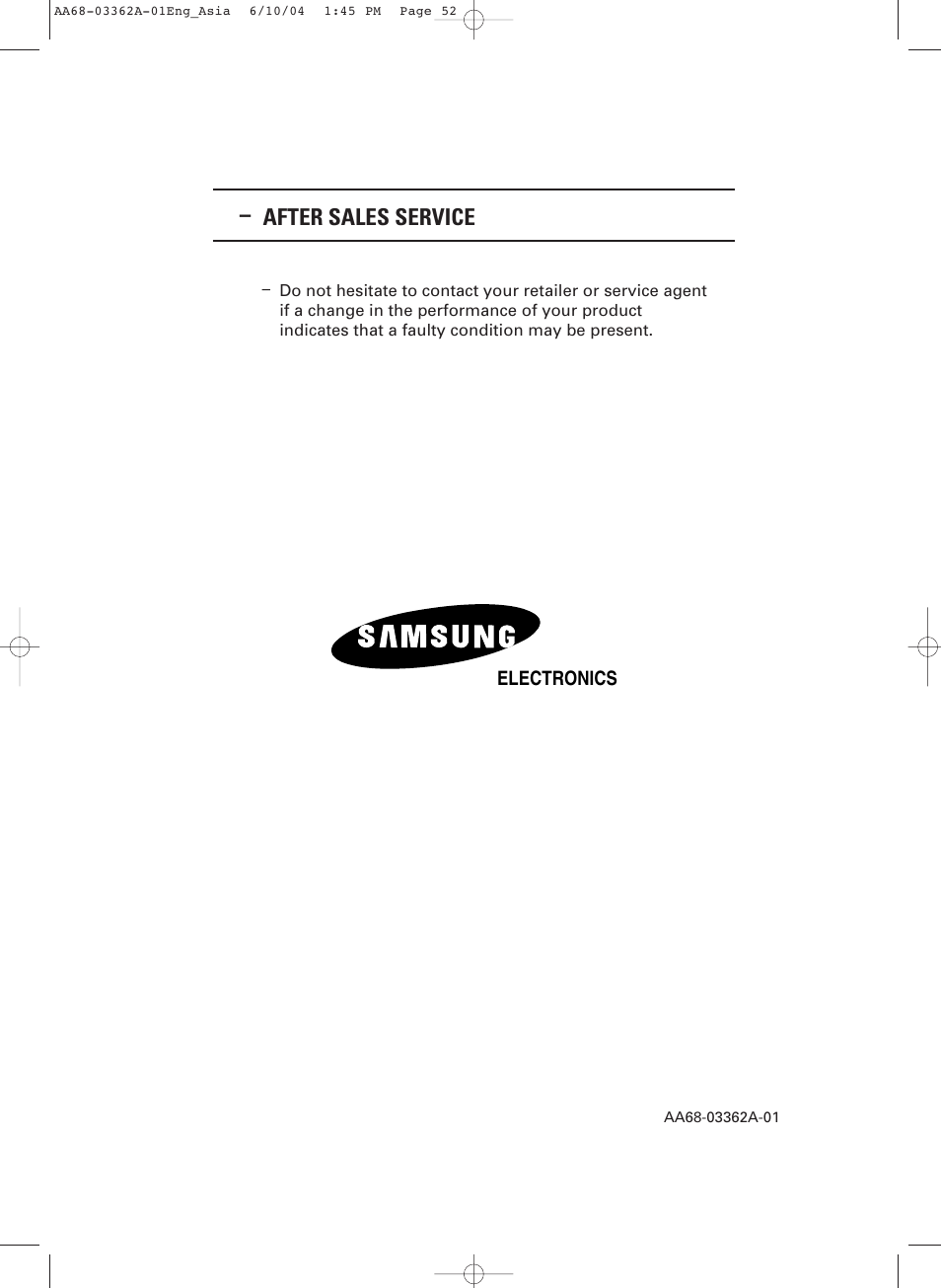 After sales service | Samsung CS29A7SP User Manual | Page 52 / 52