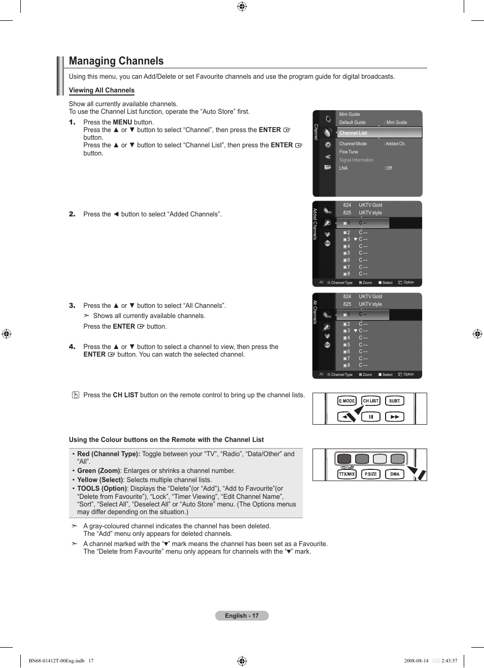 Managing channels | Samsung BN68-01412T-00 User Manual | Page 19 / 81