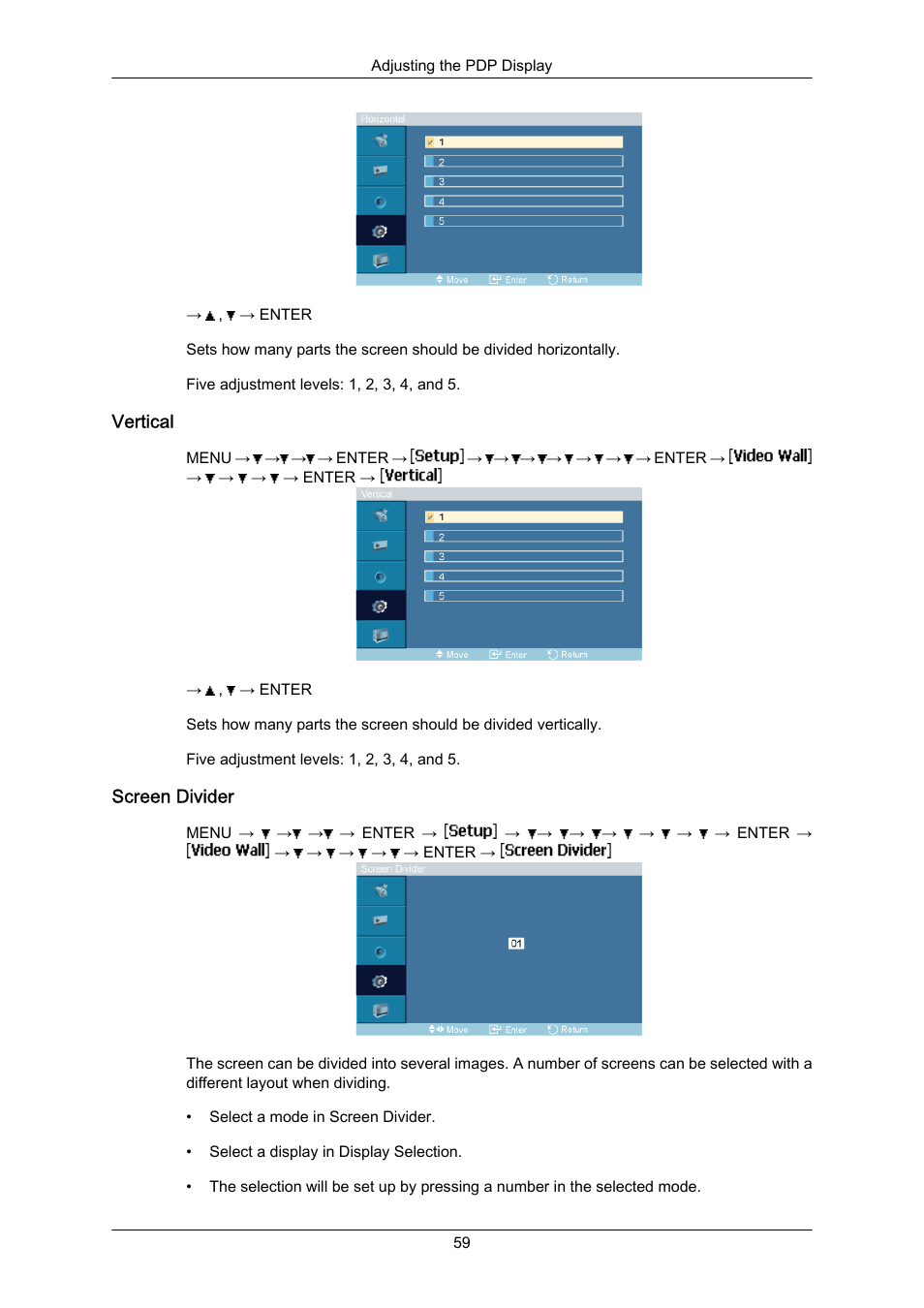 Vertical, Screen divider | Samsung P63FP-2 User Manual | Page 85 / 117