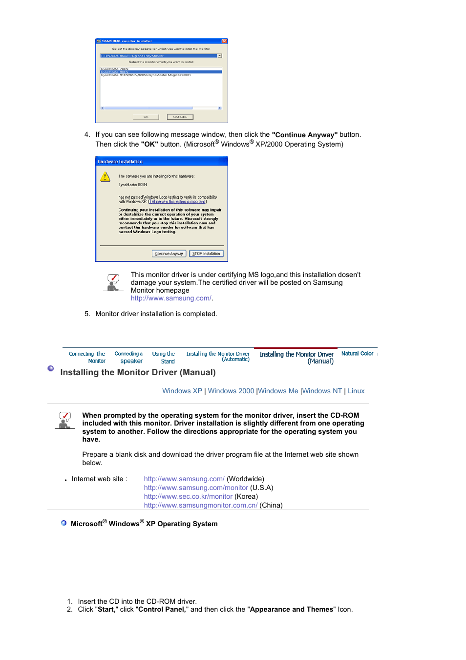 Installing the monitor driver(manual) | Samsung 225BW User Manual | Page 19 / 65