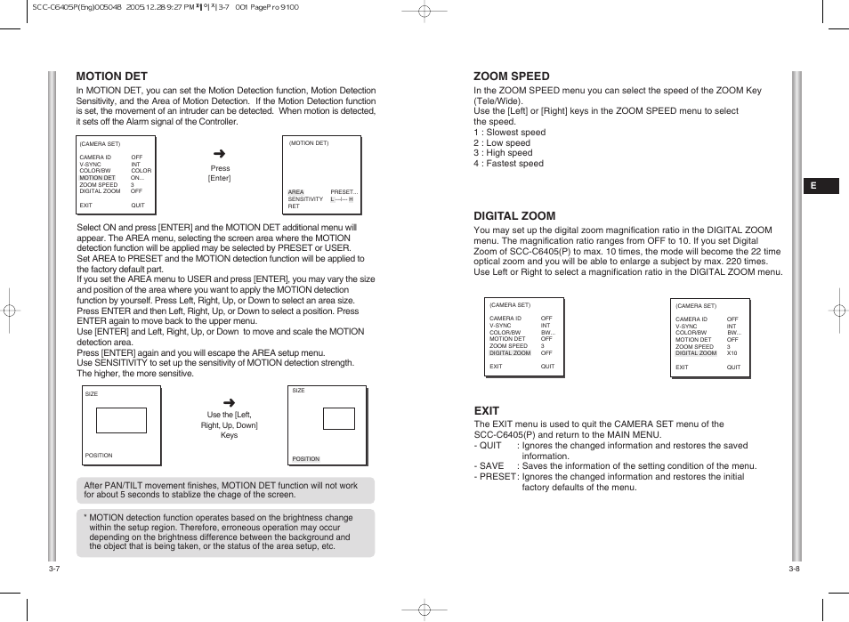 Exit, Digital zoom, Zoom speed | Motion det | Samsung SCC-C6405(P) User Manual | Page 17 / 31