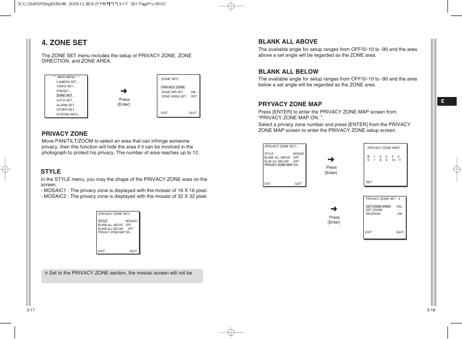 Zone set, Blank all below, Pryvacy zone map | Blank all above, Style, Privacy zone | Samsung SCC-C6405(P) User Manual | Page 22 / 31