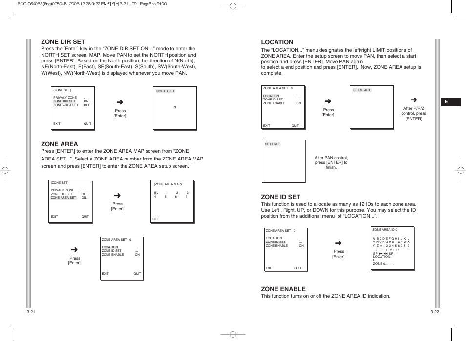 Location, Zone id set, Zone enable | Zone dir set, Zone area | Samsung SCC-C6405(P) User Manual | Page 24 / 31