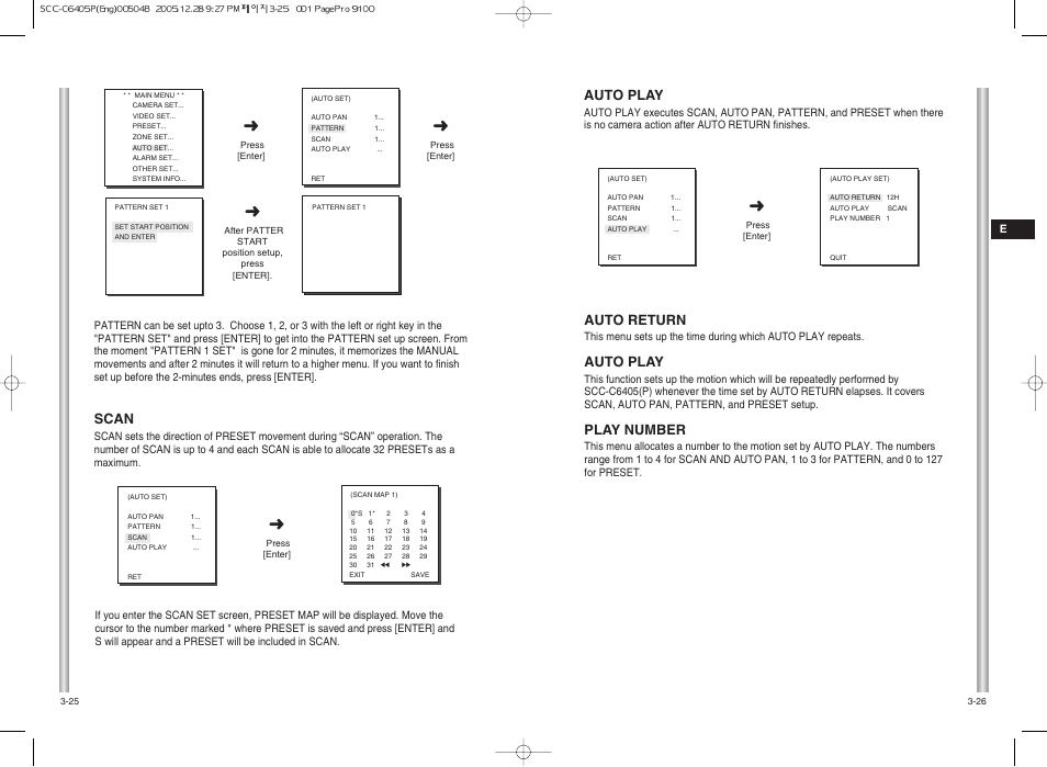 Auto play, Auto return, Play number | Scan | Samsung SCC-C6405(P) User Manual | Page 26 / 31