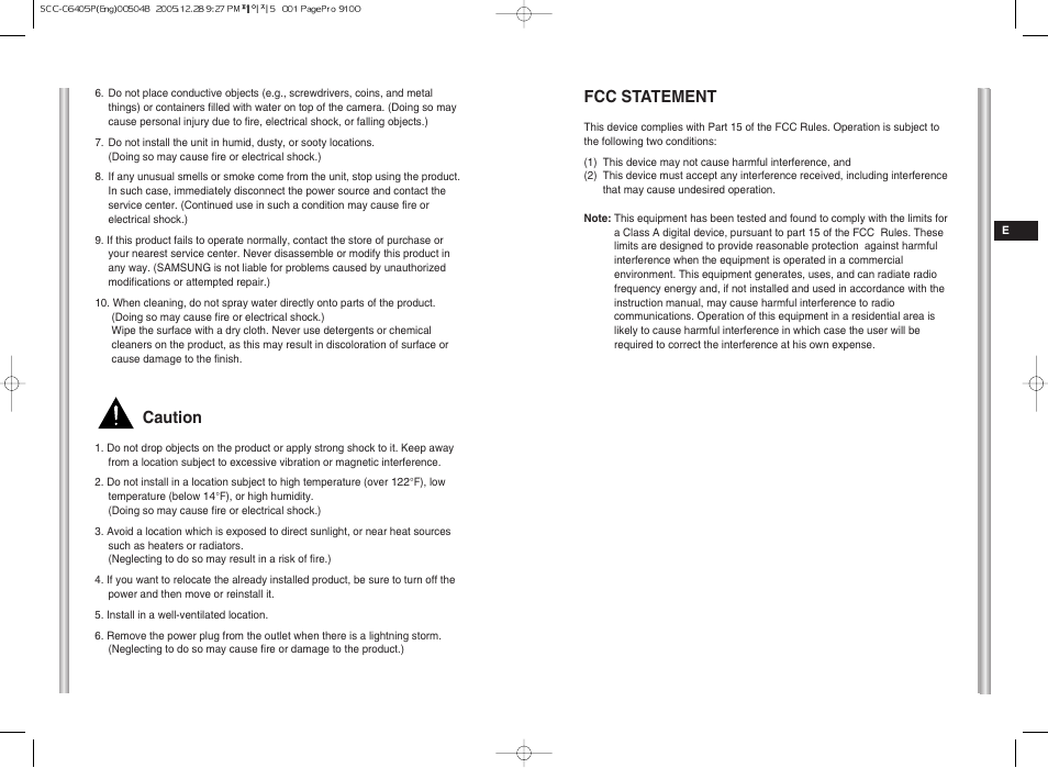 Caution, Fcc statement | Samsung SCC-C6405(P) User Manual | Page 3 / 31