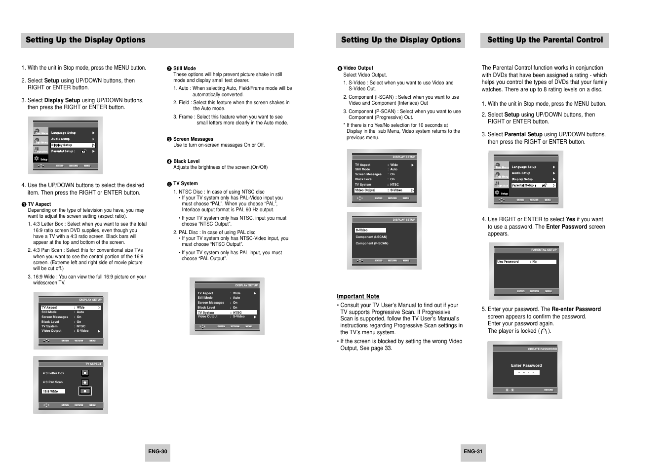 Setting up the display options, Setting up the parental control | Samsung AK68-00411A User Manual | Page 16 / 18