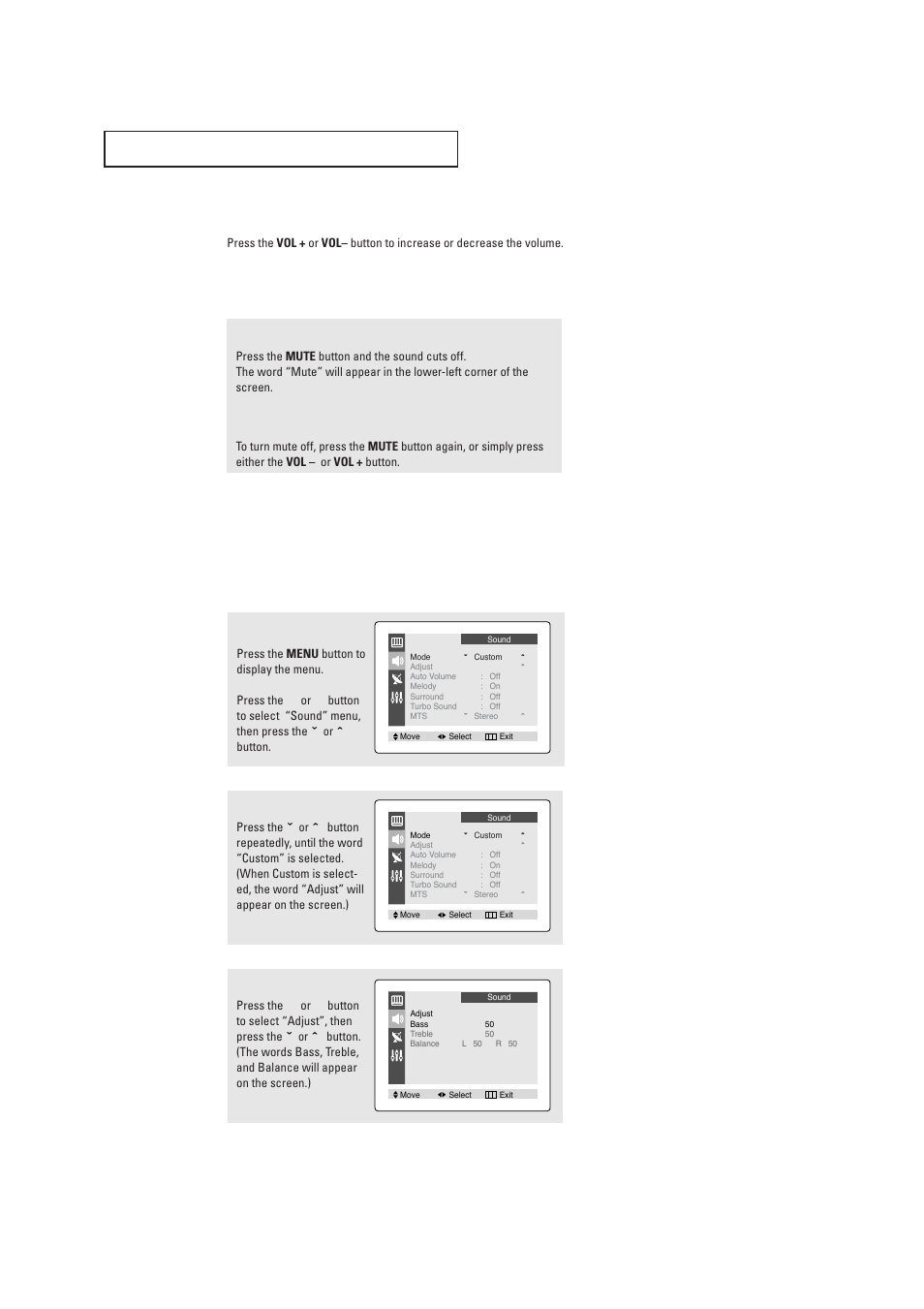 Adjusting the volume, Using mute, Customizing the sound | Continued, P e r at i o n | Samsung CL21K30MQ User Manual | Page 25 / 40