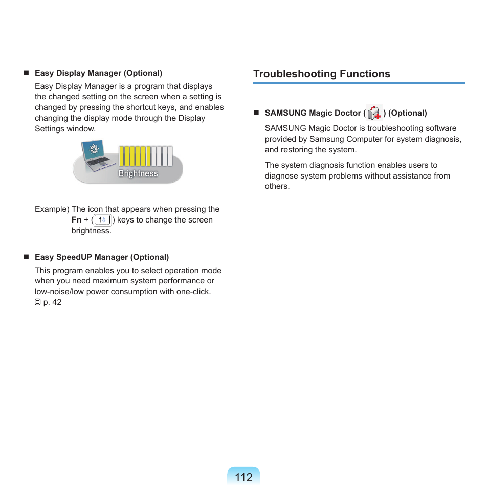 Troubleshooting functions | Samsung P55 User Manual | Page 113 / 172
