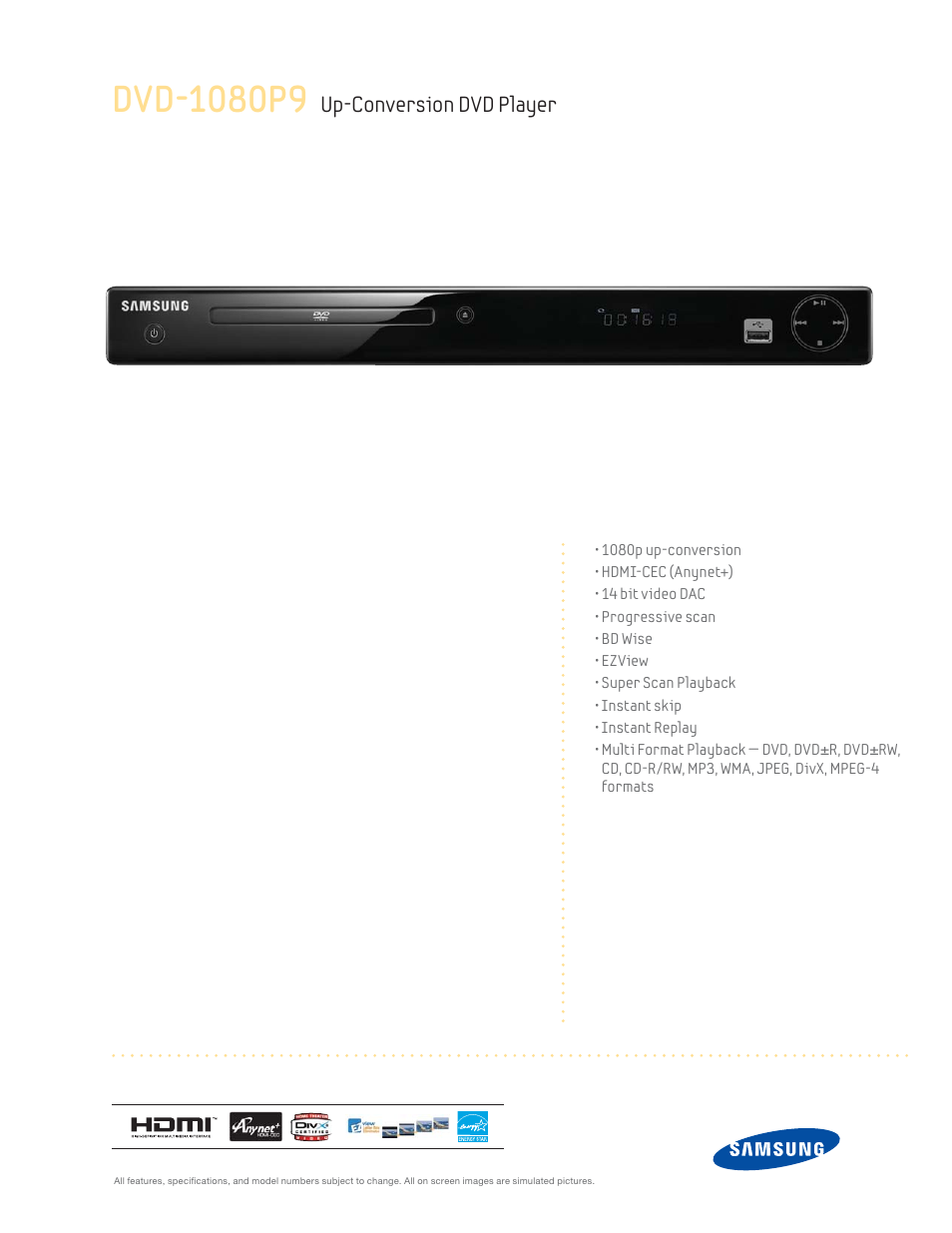 Samsung DVD-1080P9/XAA User Manual | 2 pages