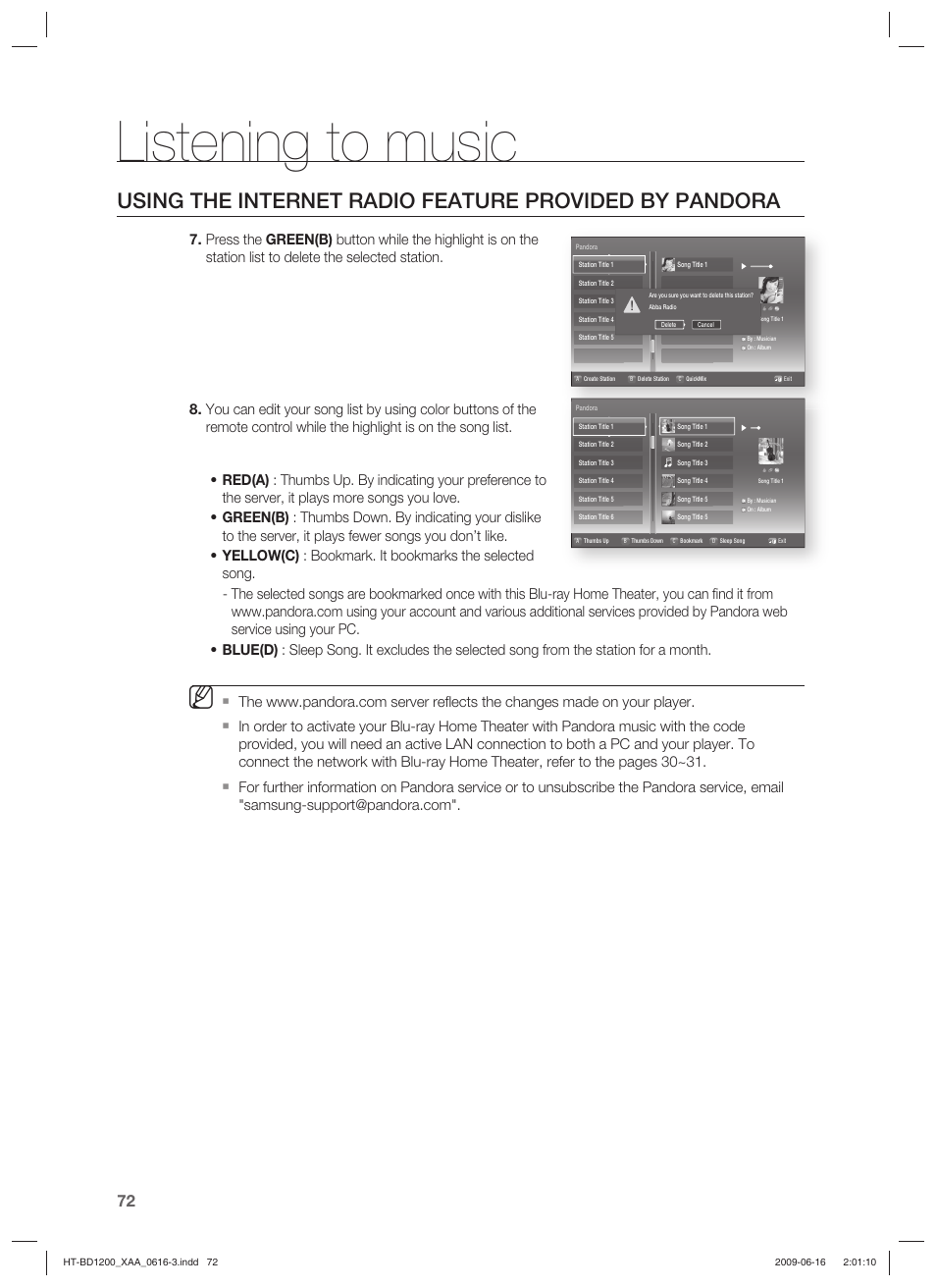 Listening to music | Samsung HT-BD1200 User Manual | Page 72 / 102