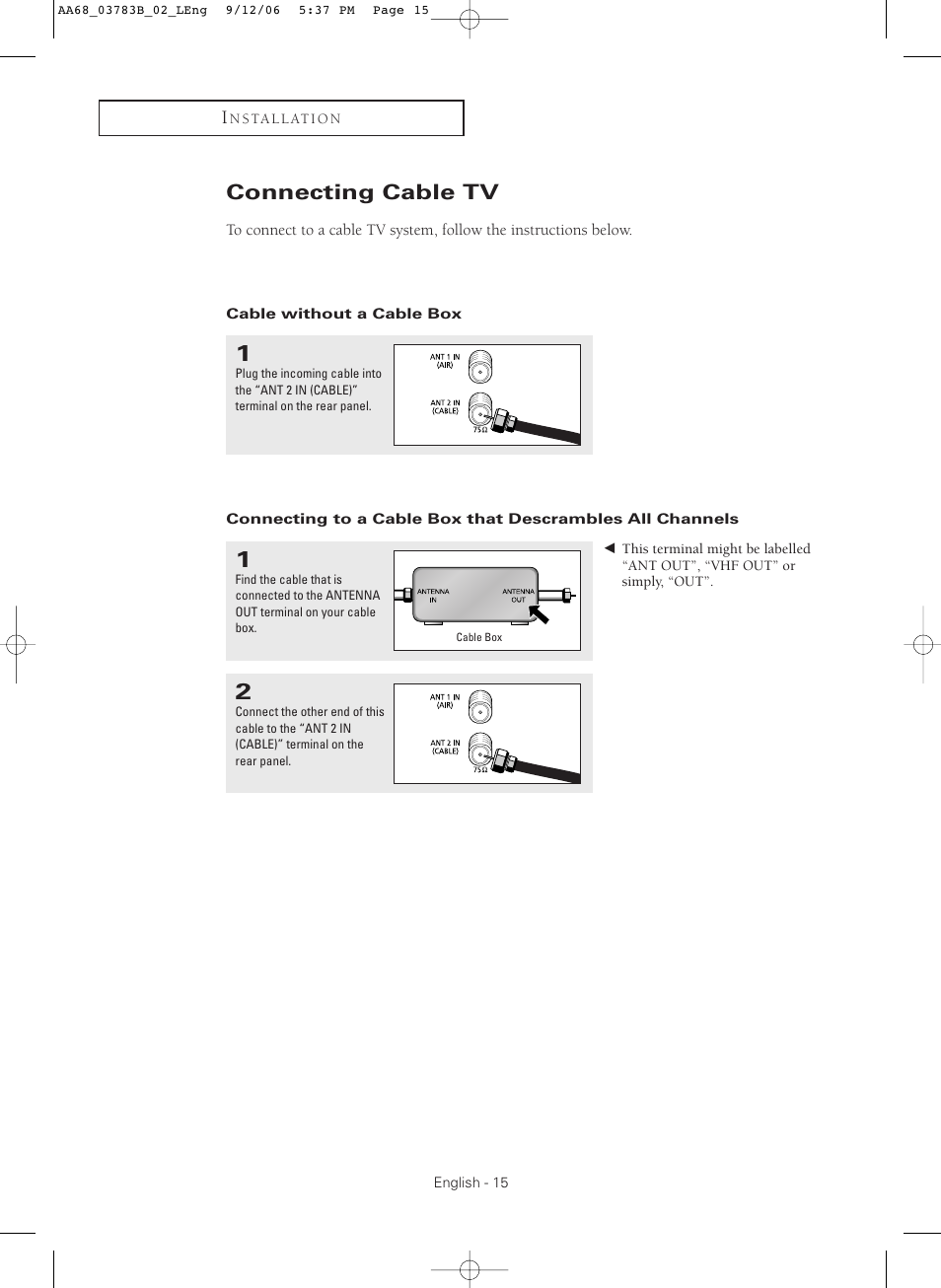 Connecting cable tv, Cable without a cable box | Samsung CL-29Z40MQ User Manual | Page 15 / 64