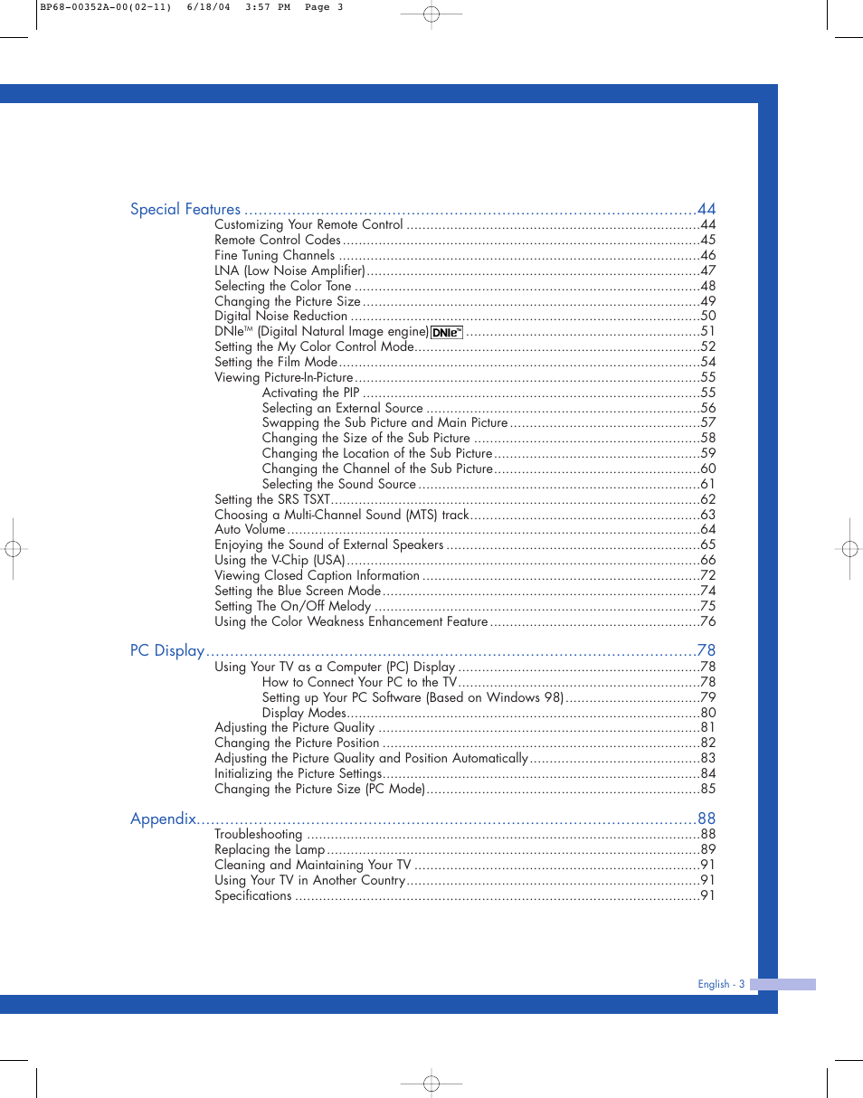 Samsung HL-P5085W User Manual | Page 3 / 91