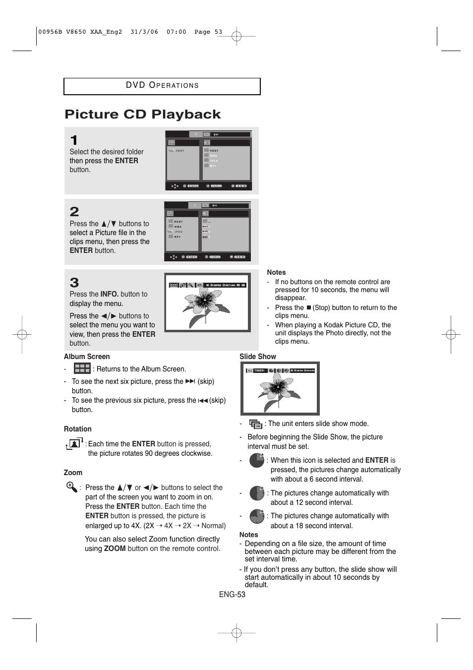 Picture cd playback | Samsung DVD-V8650 User Manual | Page 53 / 92