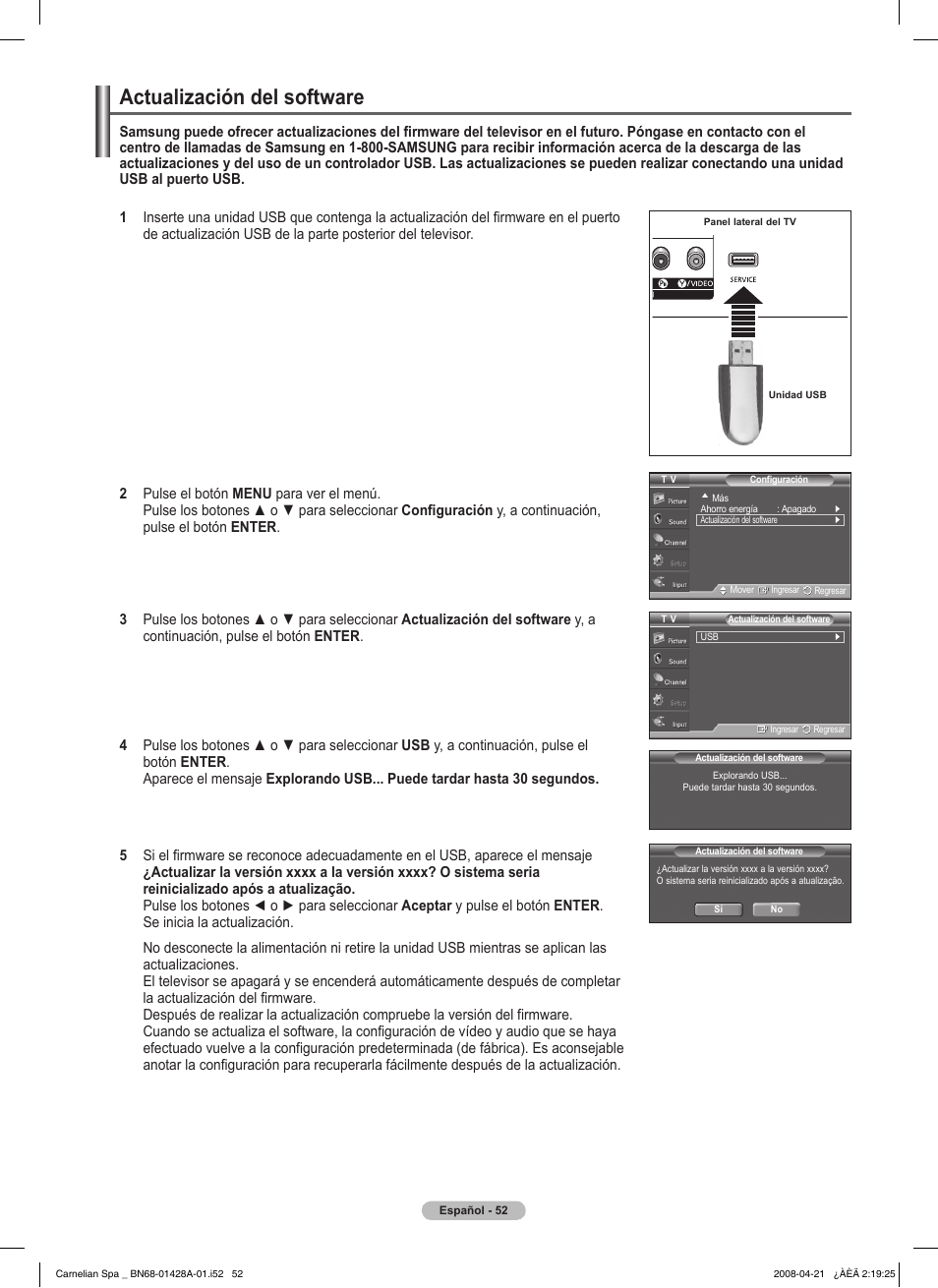 Actualización del software | Samsung 410 Series User Manual | Page 121 / 139
