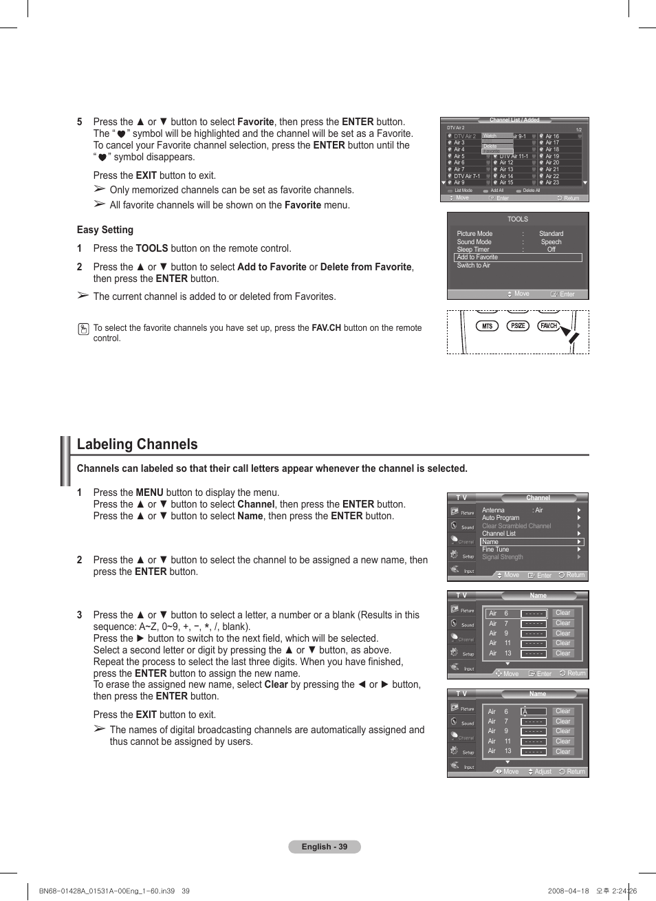 Labeling channels | Samsung 410 Series User Manual | Page 39 / 139
