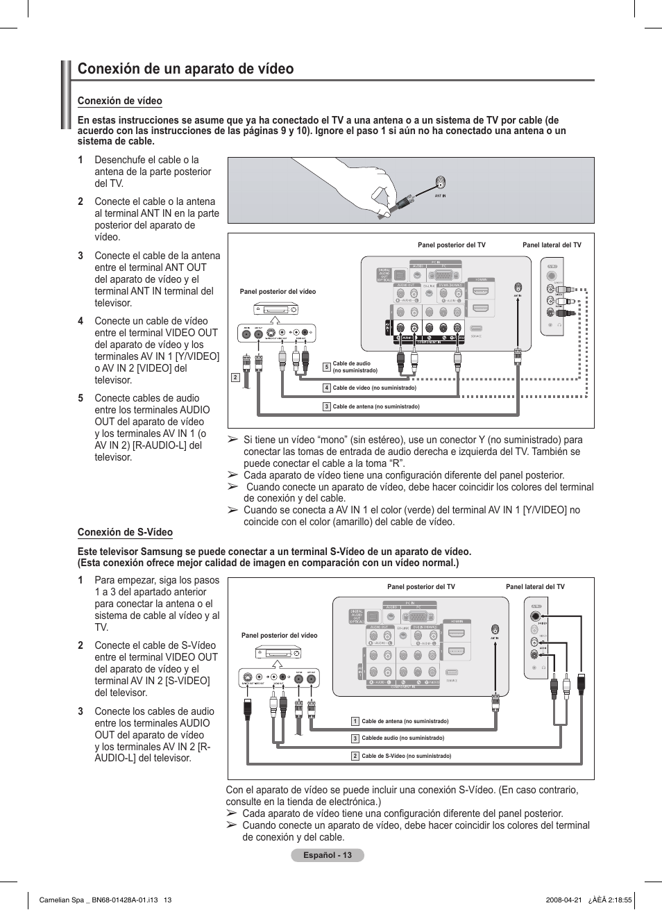 Conexión de un aparato de vídeo | Samsung 410 Series User Manual | Page 82 / 139