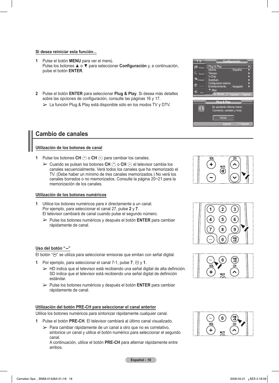 Cambio de canales | Samsung 410 Series User Manual | Page 87 / 139