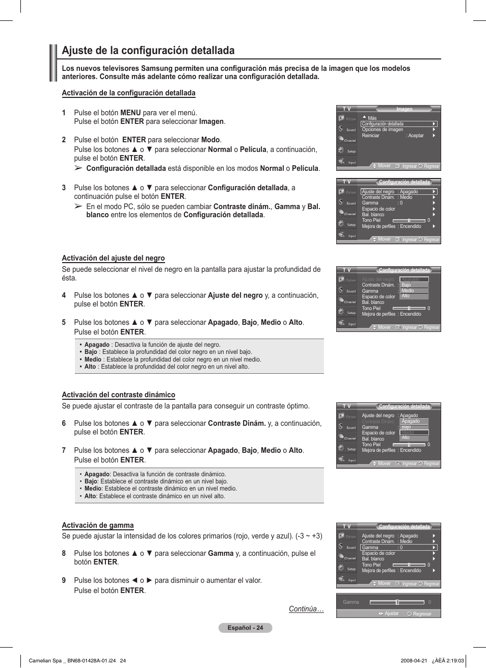 Ajuste de la configuración detallada | Samsung 410 Series User Manual | Page 93 / 139