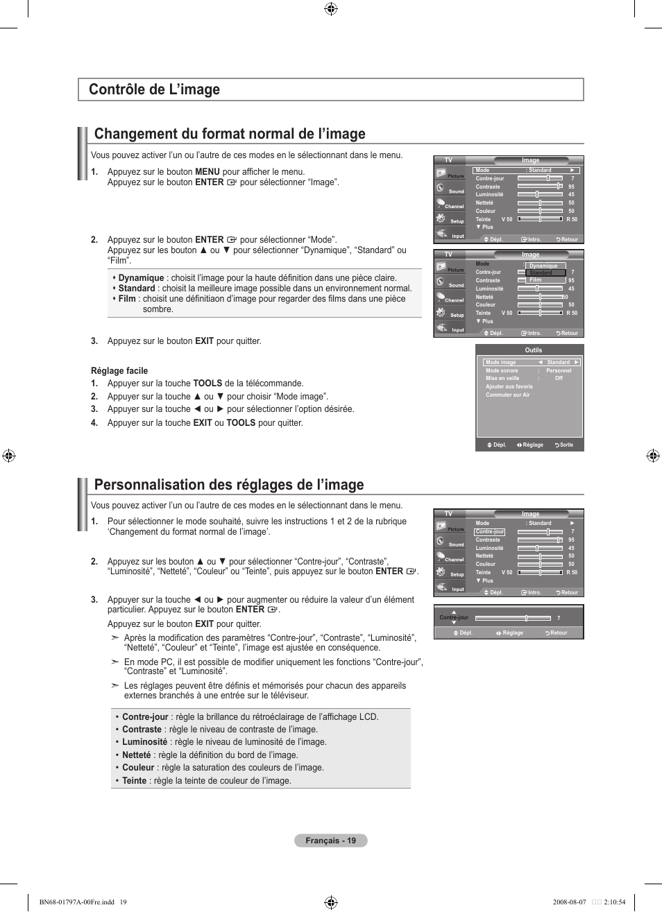 Changement du format normal de l’image | Samsung BN68-01797A-00 User Manual | Page 83 / 187