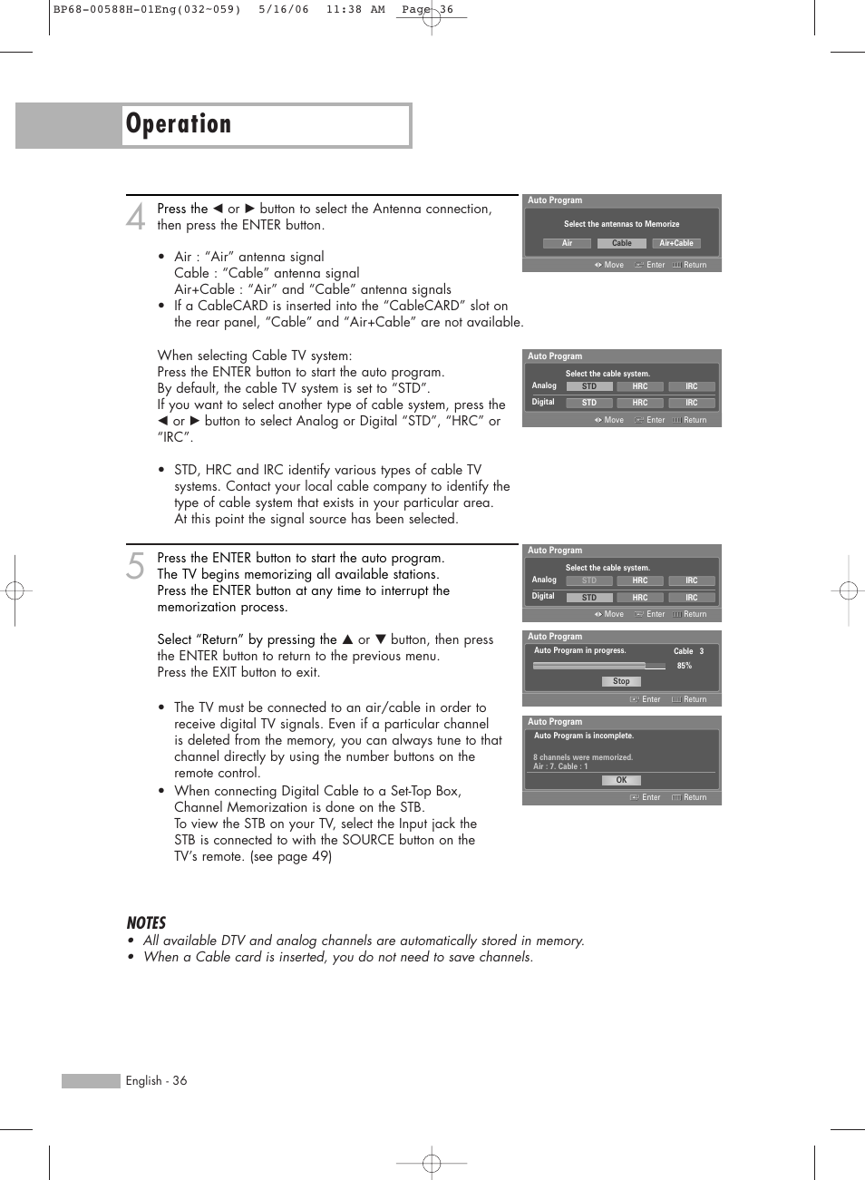 Operation | Samsung HL-S6188W User Manual | Page 36 / 160