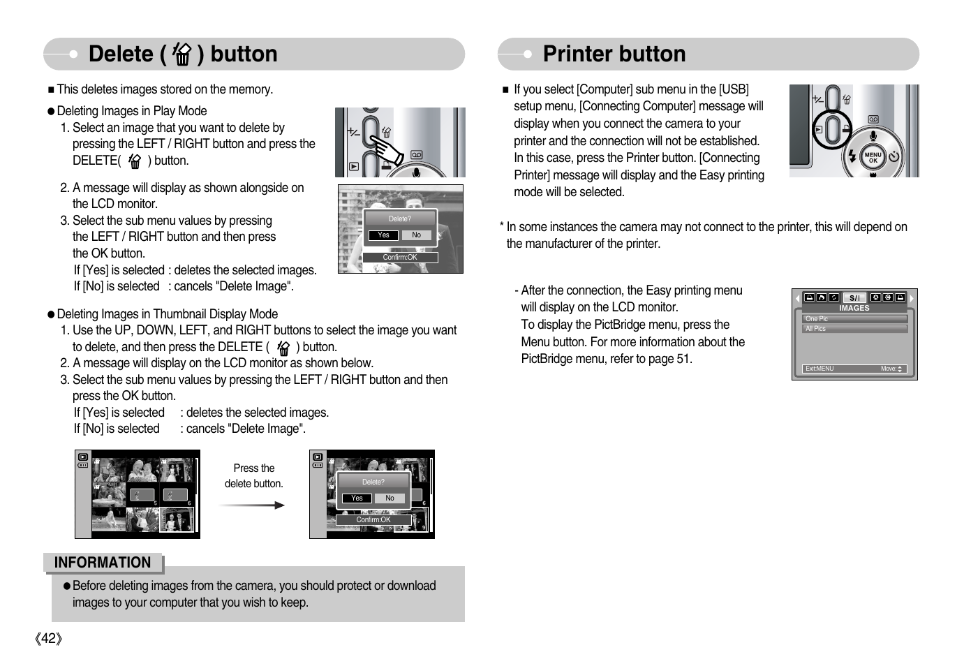Delete ( ) button printer button | Samsung Digimax S1000 User Manual | Page 43 / 82