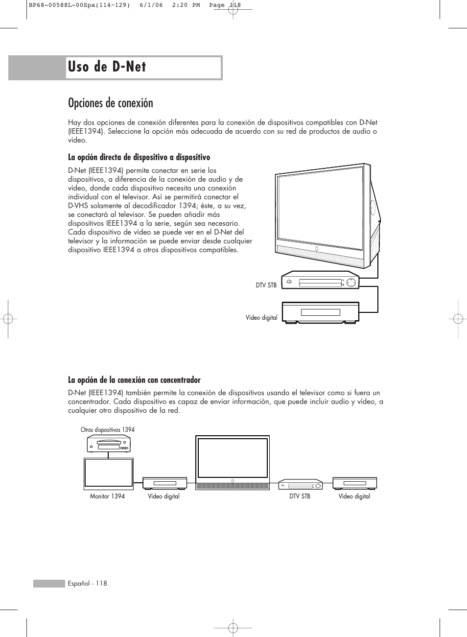 Uso de d-net, Opciones de conexión | Samsung HL-S5088W User Manual | Page 118 / 164
