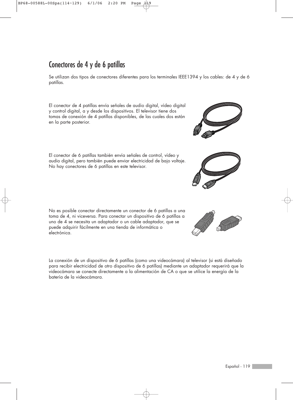 Conectores de 4 y de 6 patillas | Samsung HL-S5088W User Manual | Page 119 / 164