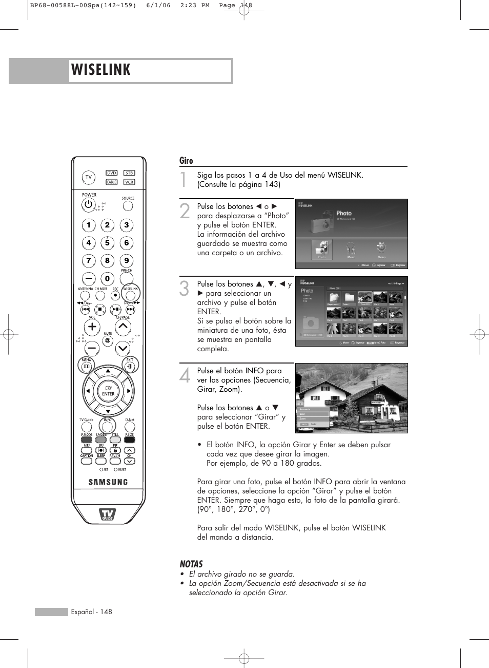 Wiselink, Giro, Notas | Samsung HL-S5088W User Manual | Page 148 / 164