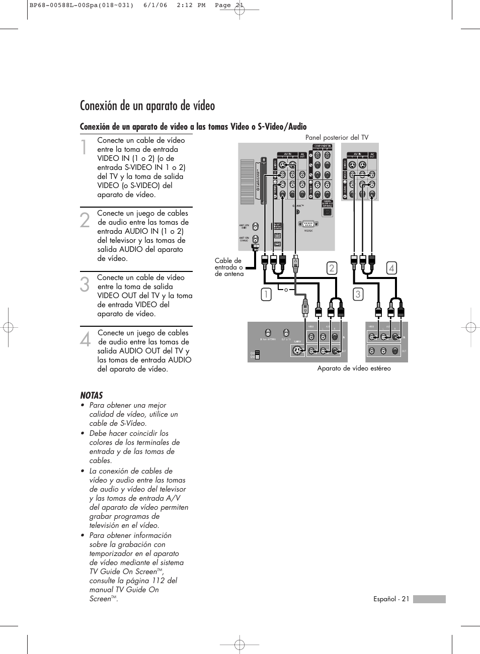 Conexión de un aparato de vídeo | Samsung HL-S5088W User Manual | Page 21 / 164