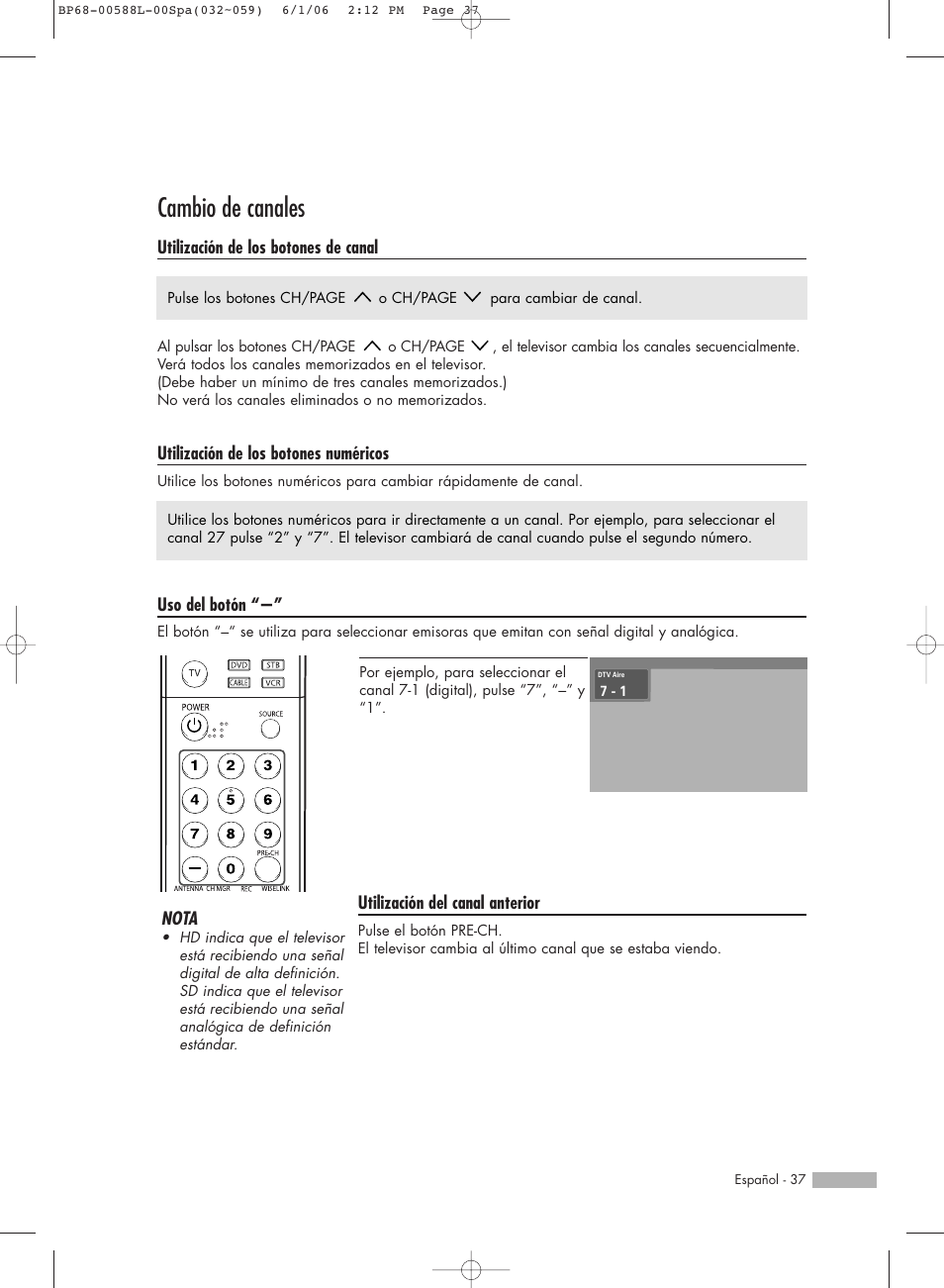 Cambio de canales | Samsung HL-S5088W User Manual | Page 37 / 164