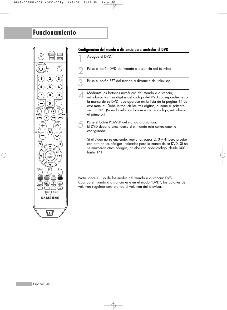 Funcionamiento | Samsung HL-S5088W User Manual | Page 40 / 164