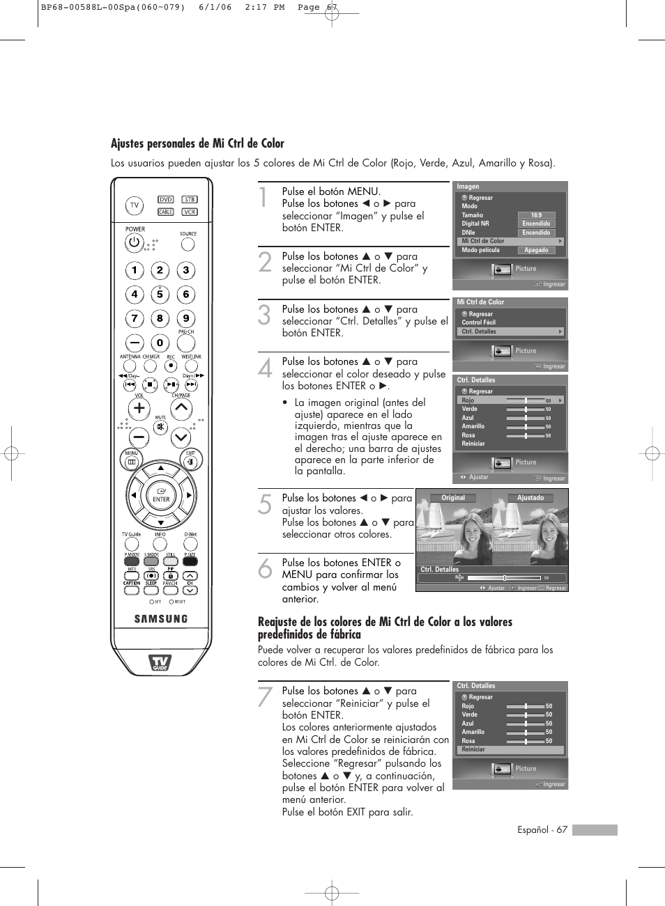 Ajustes personales de mi ctrl de color | Samsung HL-S5088W User Manual | Page 67 / 164