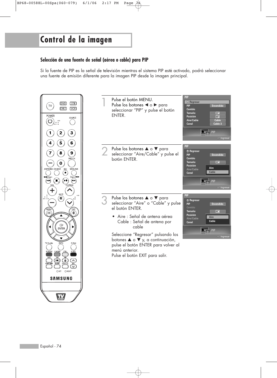 Control de la imagen | Samsung HL-S5088W User Manual | Page 74 / 164