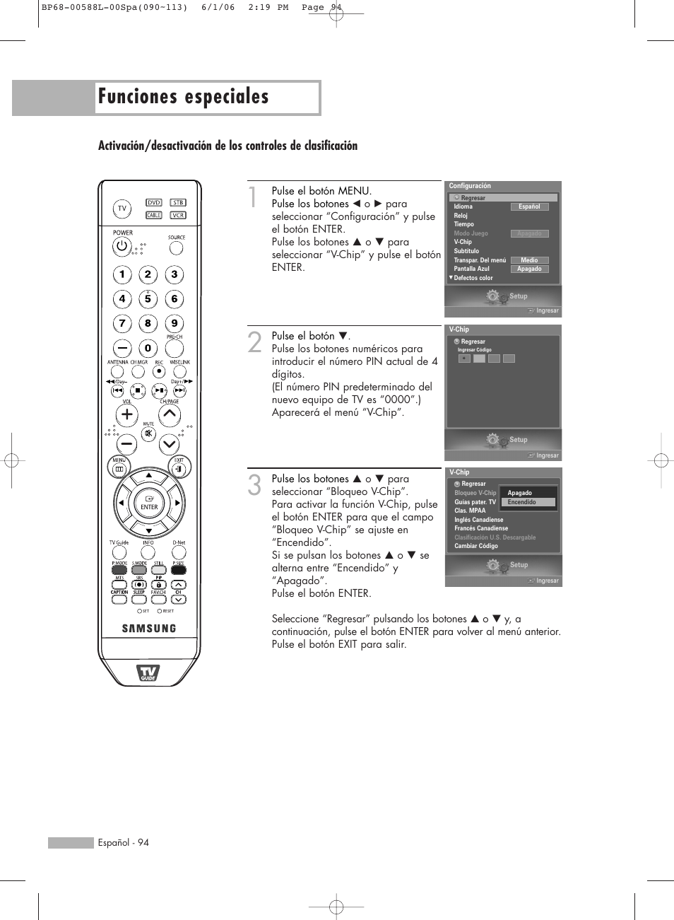 Funciones especiales | Samsung HL-S5088W User Manual | Page 94 / 164