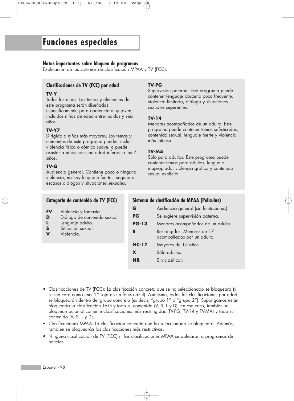 Funciones especiales | Samsung HL-S5088W User Manual | Page 98 / 164