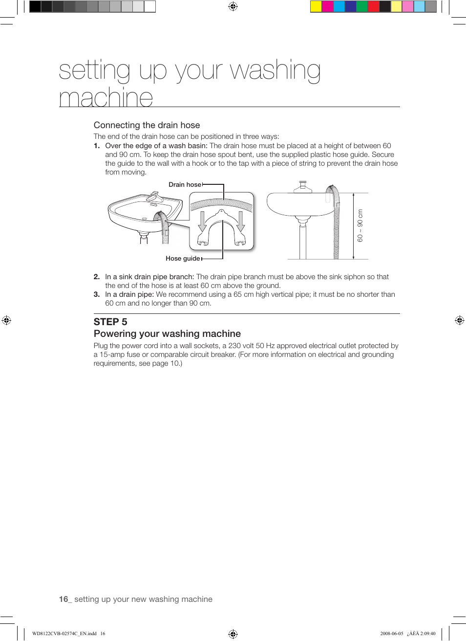 Setting up your washing machine | Samsung WD8122CVD User Manual | Page 16 / 144