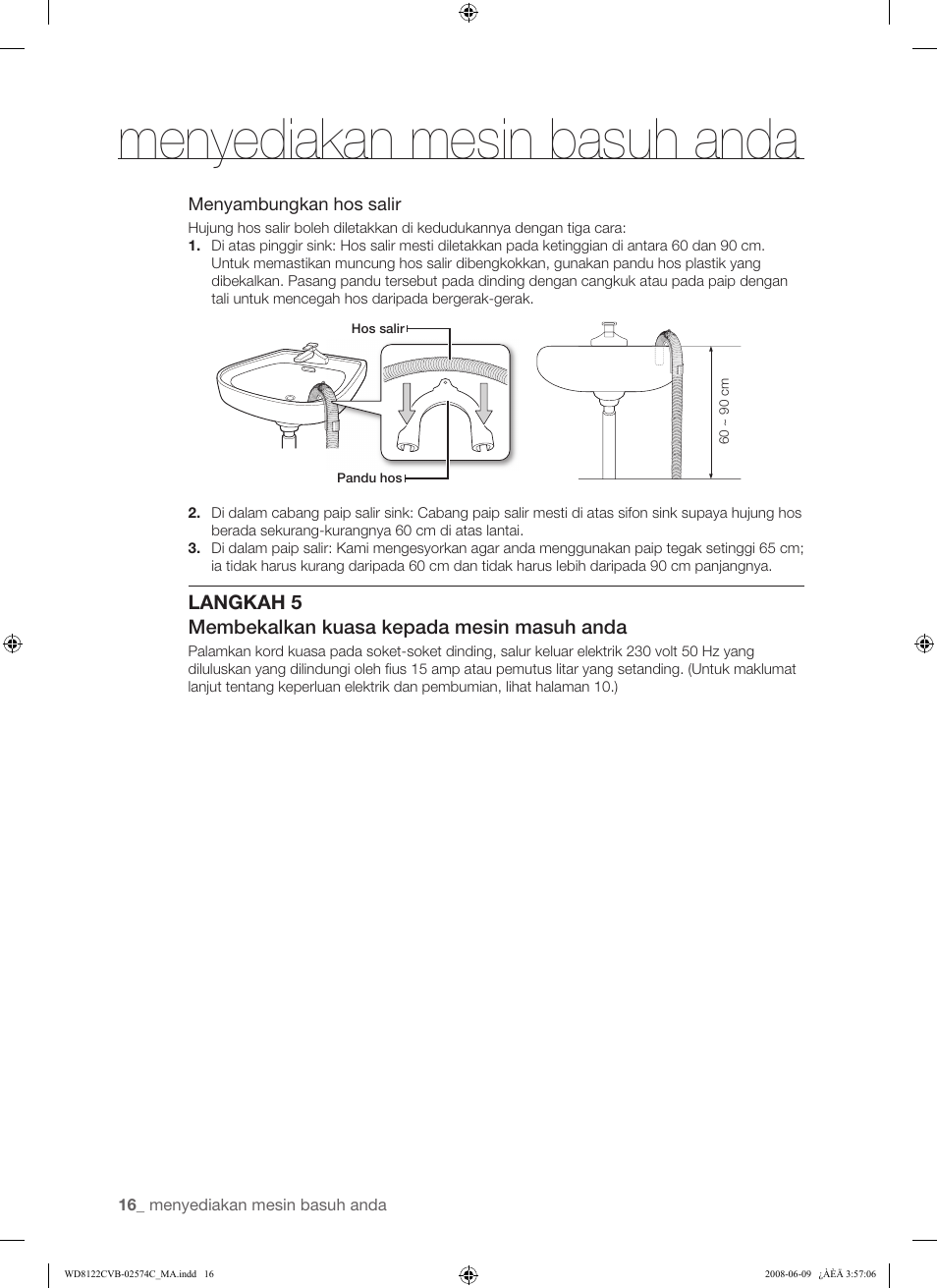 Menyediakan mesin basuh anda | Samsung WD8122CVD User Manual | Page 52 / 144
