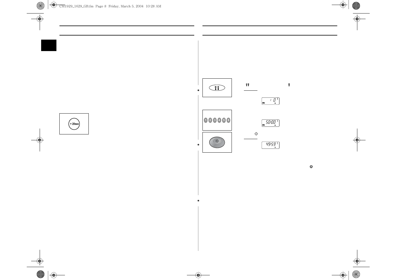 Using +20sec pad, Using the defrost feature | Samsung CM1629 User Manual | Page 8 / 24