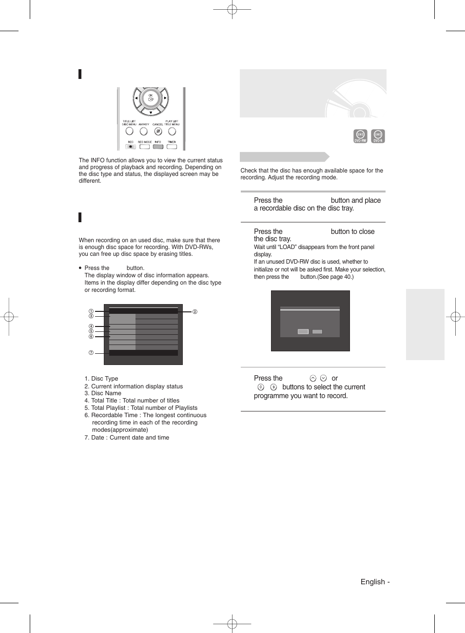 About info button | Samsung DVD-R130 User Manual | Page 41 / 93