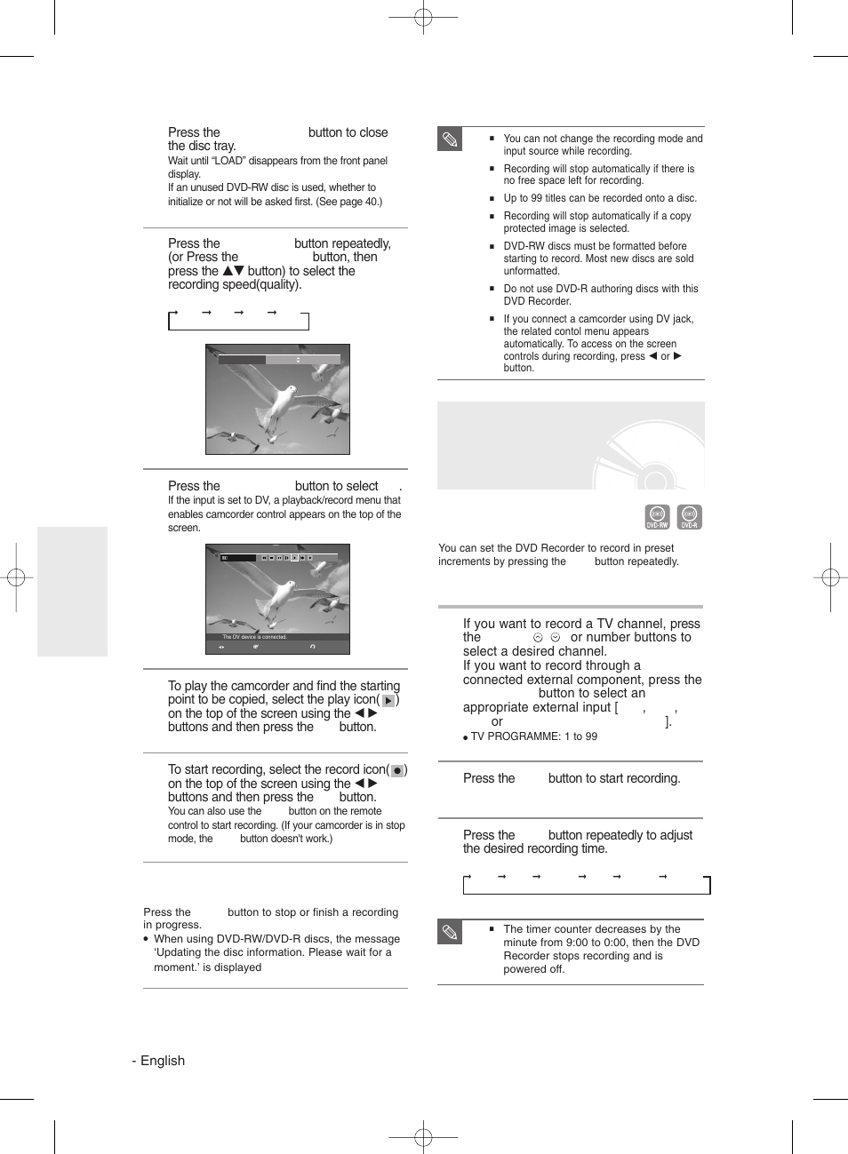 Making a one touch recording (otr) | Samsung DVD-R130 User Manual | Page 44 / 93