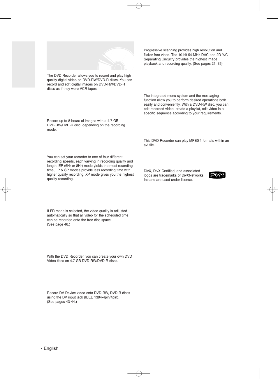 General features | Samsung DVD-R130 User Manual | Page 8 / 93